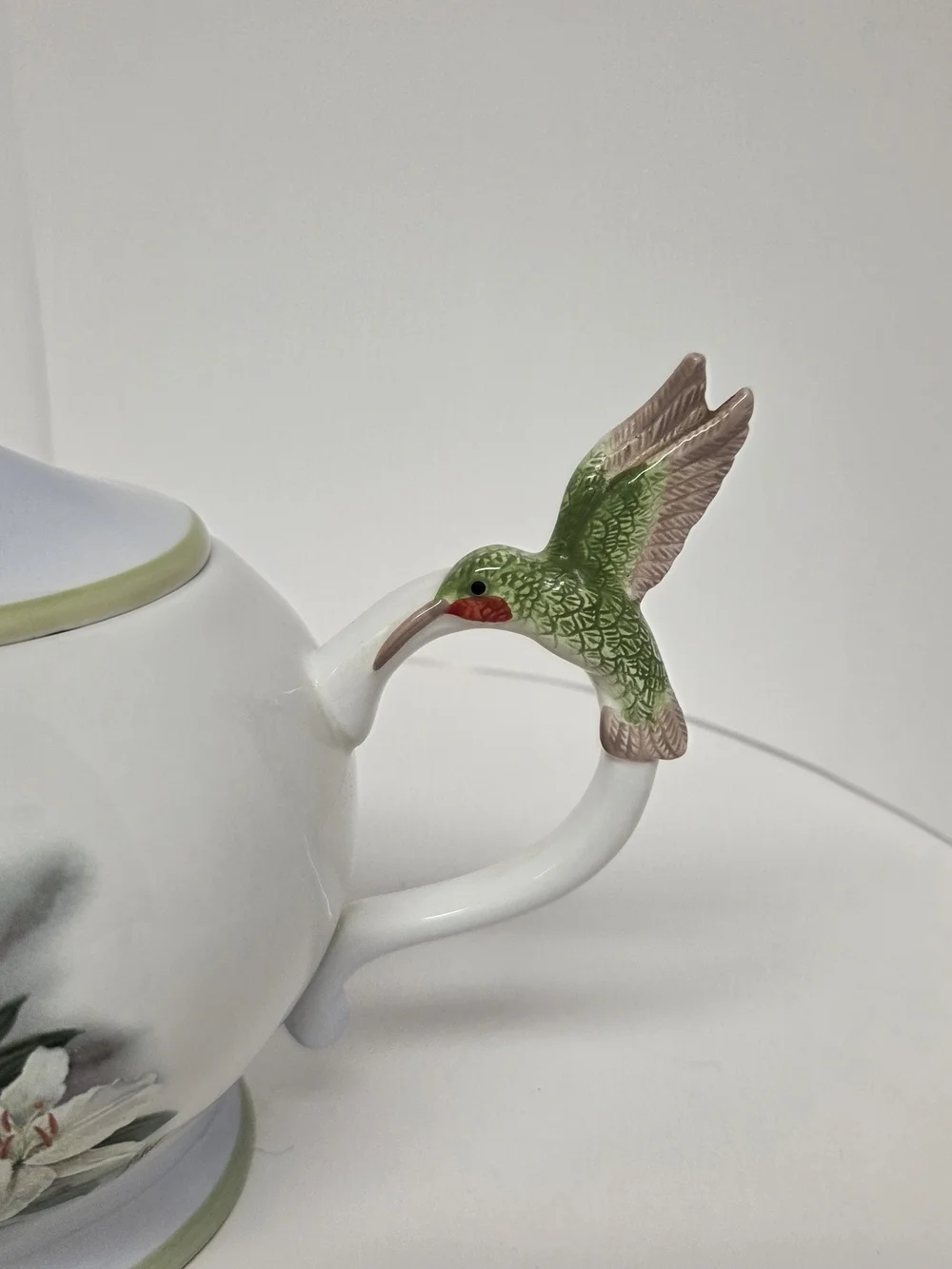 Lena Liu Hummingbird & Lilies Teleflora Ceramic Teapot Floral Bird